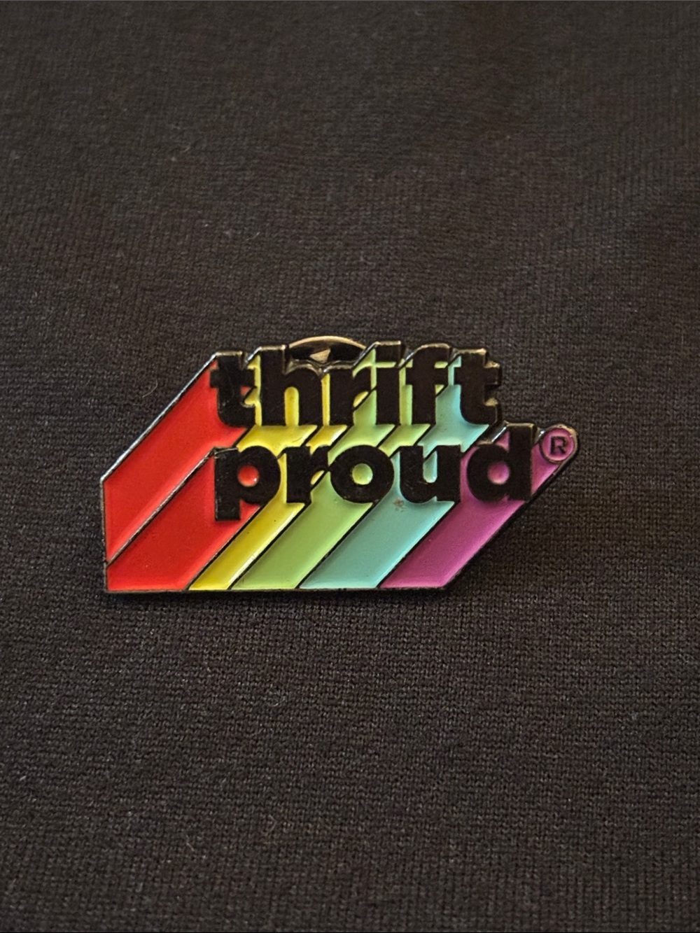 thrift proud pride enamel pin